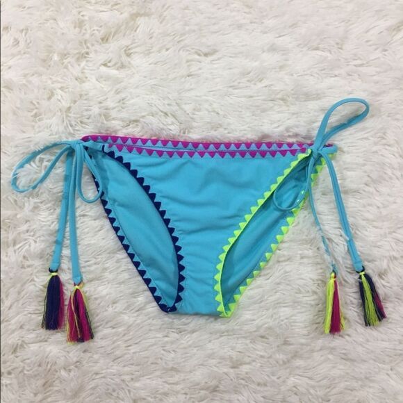 Bongo Blue Side Tassel Bikini Bottoms Size Small - Picture 1 of 5